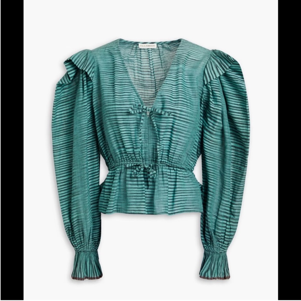 ULLA JOHNSON Ophelia gathered striped cotton-voile peplum blouse, size 8